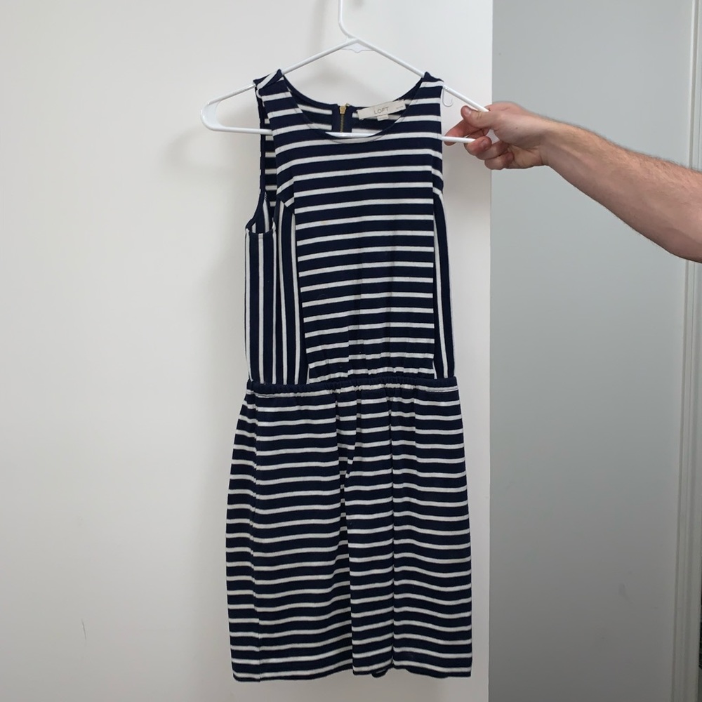 Blue and white striped LOFT dress xxsmall petite